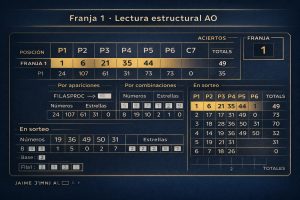 Franja 1 del método AO con estructura de posiciones, sistemas y lectura de números y estrellas